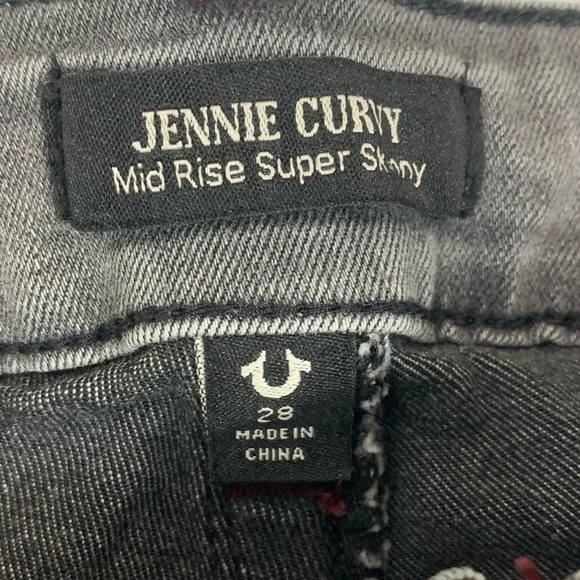 True Religion Jennie Curvy Jeans Women's 28 Gray  Denim Mid Rise Skinny Raw Hem - Picture 4 of 15